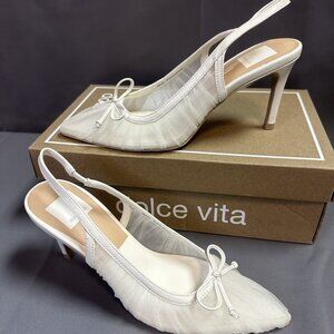 Dolce Vita ‘Yela’ White Tulle Pointed-Toe Slingback Heel Pumps